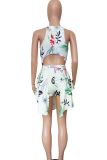 White Red Sexy Print O Neck Regular Rompers