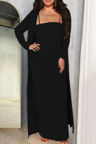 Black Elegant Solid Color Patchwork Cardigan Collar Long Sleeve Two Pieces