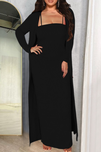 Black Elegant Solid Color Patchwork Cardigan Collar Long Sleeve Two Pieces