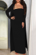 Black Elegant Solid Color Patchwork Cardigan Collar Long Sleeve Two Pieces