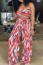 Red Sexy Print Backless Strapless Sleeveless Two Pieces