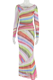 Colour Sexy Colorblock Patchwork Off Shoulder Long Dresses