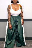 Ink Green Casual Contrast Loose High Waist Wide Leg Patchwork Bottoms