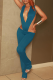Blue Sexy Solid Color Hollow Out Backless Deep V Neck Sleeveless Two Pieces