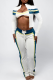 White Casual Cross Straps Contrast Spaghetti Strap Long Sleeve Two Pieces