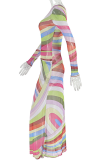 Colour Sexy Colorblock Patchwork Off Shoulder Long Dresses