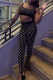 Black Sportswear Print Patchwork Spaghetti Strap Sleeveless Two Pieces