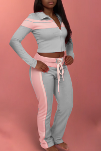 Grey Casual Cross Straps Contrast Spaghetti Strap Long Sleeve Two Pieces