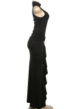 Blue Elegant Solid Color Patchwork Half A Turtleneck Long Dresses