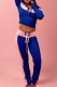 Deep Blue Casual Cross Straps Contrast Spaghetti Strap Long Sleeve Two Pieces