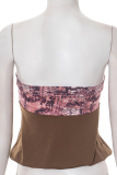 Dark Brown Sexy Print Draw String Strapless T-Shirts