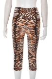Tiger Pattern Casual Tiger Stripes Skinny Mid Waist Conventional Full Print Bottoms