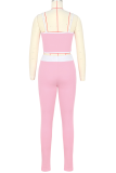 Pink Sportswear Contrast Spaghetti Strap Sleeveless Two Pieces