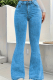 Blue Casual Solid Color Boot Cut Mid Waist Patchwork Bottoms