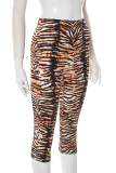 Tiger Pattern Casual Tiger Stripes Skinny Mid Waist Conventional Full Print Bottoms