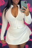 Pink Sexy Solid Color Zipper Zipper Collar Long Sleeve Two Pieces