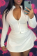 White Sexy Solid Color Zipper Zipper Collar Long Sleeve Two Pieces