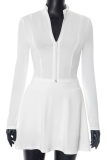 Pink Sexy Solid Color Zipper Zipper Collar Long Sleeve Two Pieces