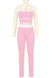 Pink Sportswear Contrast Spaghetti Strap Sleeveless Two Pieces