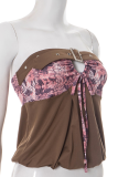 Dark Brown Sexy Print Draw String Strapless T-Shirts