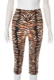 Tiger Pattern Casual Tiger Stripes Skinny Mid Waist Conventional Full Print Bottoms