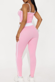 Pink Sportswear Contrast Spaghetti Strap Sleeveless Two Pieces