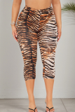 Tiger Pattern Casual Tiger Stripes Skinny Mid Waist Conventional Full Print Bottoms