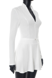 Pink Sexy Solid Color Zipper Zipper Collar Long Sleeve Two Pieces