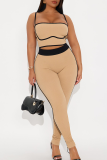 Pink Sportswear Contrast Spaghetti Strap Sleeveless Two Pieces