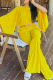 Yellow Casual Solid Color Irregular O Neck Long Sleeve Two Pieces