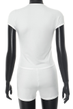 White Sexy Solid Color Patchwork Deep V Neck Skinny Rompers