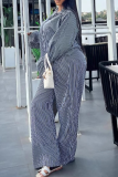Stripe Casual Stripe Buckle Turndown Collar Long Sleeve Two Pieces