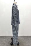 Stripe Casual Stripe Buckle Turndown Collar Long Sleeve Two Pieces