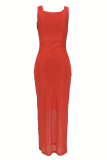 Red Sexy Print Patchwork Spaghetti Strap Long Dresses