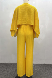 Yellow Casual Solid Color Irregular O Neck Long Sleeve Two Pieces