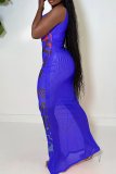 Red Sexy Print Patchwork Spaghetti Strap Long Dresses