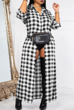 Red Casual Plaid Buckle Turndown Collar Tops