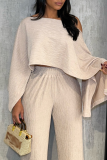 Yellow Casual Solid Color Irregular O Neck Long Sleeve Two Pieces