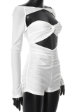 White Sexy Solid Color Hollow Out Off Shoulder Skinny Rompers