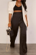 Black Casual Solid Color Patchwork Loose High Waist Wide Leg Patchwork Bottoms