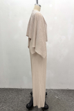 Yellow Casual Solid Color Irregular O Neck Long Sleeve Two Pieces