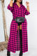 Rose Red Casual Plaid Buckle Turndown Collar Tops