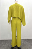 Yellow Casual Solid Color Irregular O Neck Long Sleeve Two Pieces