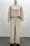 Yellow Casual Solid Color Irregular O Neck Long Sleeve Two Pieces