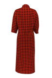 Red Casual Plaid Buckle Turndown Collar Tops