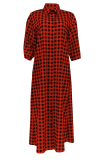 Red Casual Plaid Buckle Turndown Collar Tops