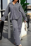 Stripe Casual Stripe Buckle Turndown Collar Long Sleeve Two Pieces