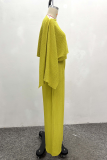 Yellow Casual Solid Color Irregular O Neck Long Sleeve Two Pieces