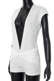 White Sexy Solid Color Patchwork Deep V Neck Skinny Rompers