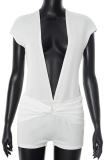 White Sexy Solid Color Patchwork Deep V Neck Skinny Rompers